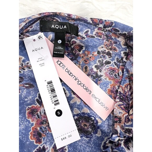 Aqua By Bloomingdale's Mini Ruched Bodycon Dress Long Sleeve Small Multicolor - Picture 11 of 12